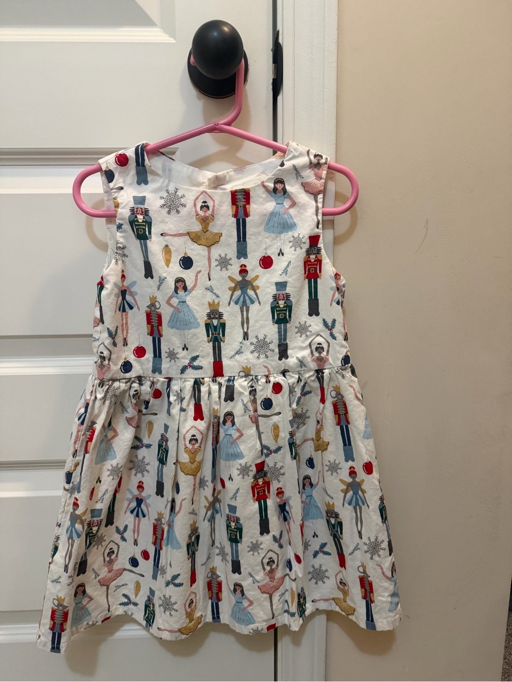 Little Planet White Nutcracker Print Sleeveless Girls' Dress